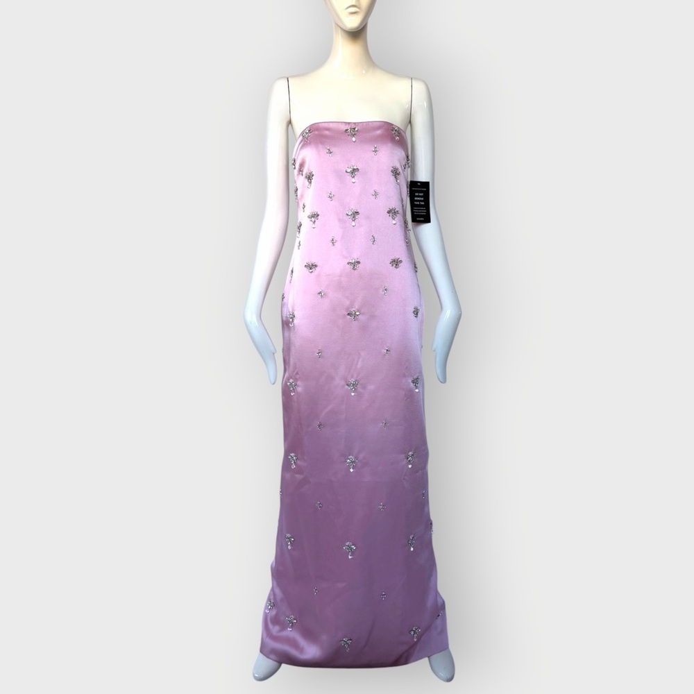 NWT $1098 Elise Blush Pink Satin Crystal Beaded Dress Gown Cocktail XS Rare - Picture 15 of 16